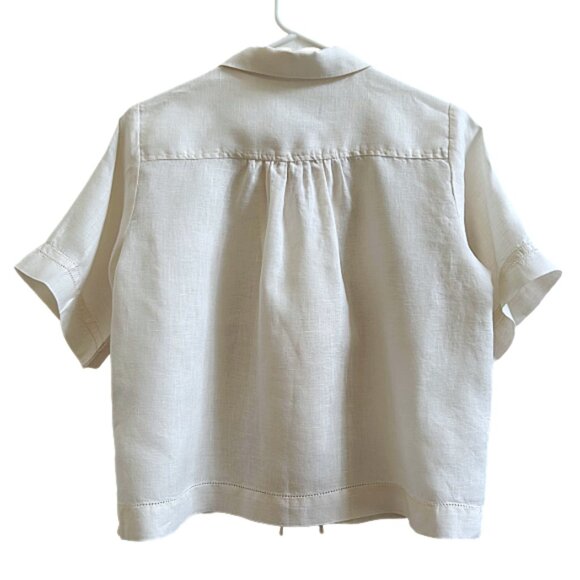 Trovata Birds of Paradis Linen Bow Tie Front Shirt Ivory XS Luxury Resort Blouse - Picture 6 of 11